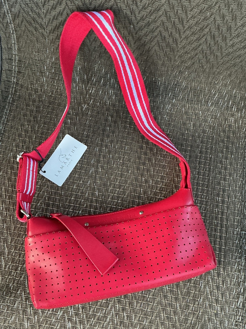 Lamarthe RIVIERA Red Leather Perforated Shoulder Bag